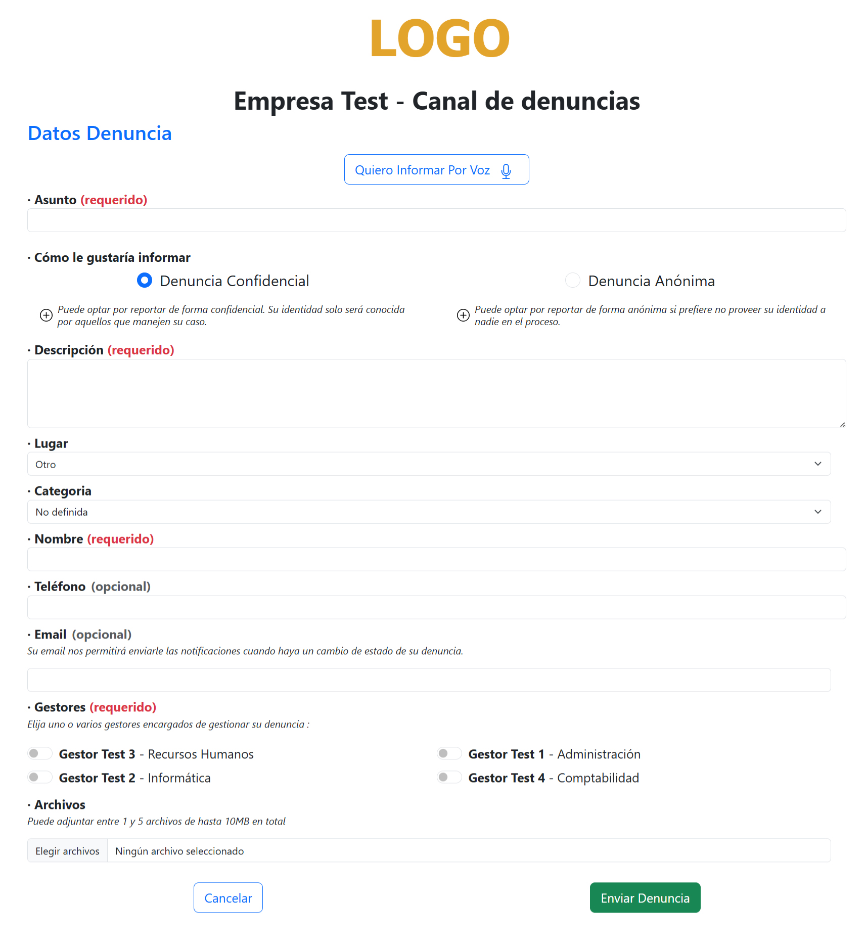 Entrada de dades per a una nova denúncia